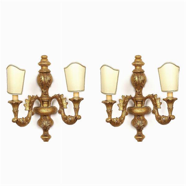 Pair of 2 lights gilt wood appliques