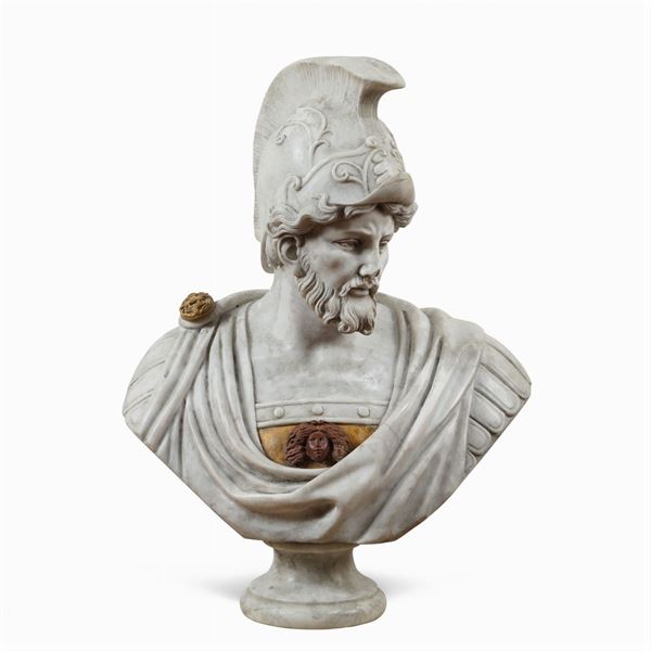 White, red and Yellow Siena marble bust