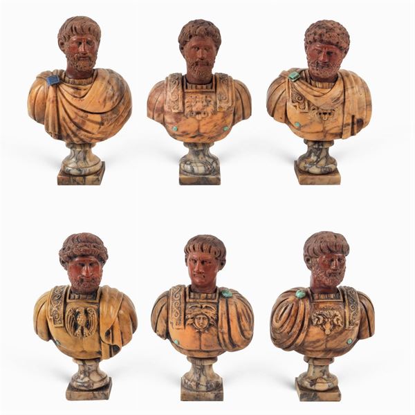 Collection of polychrome marbles busts (6)