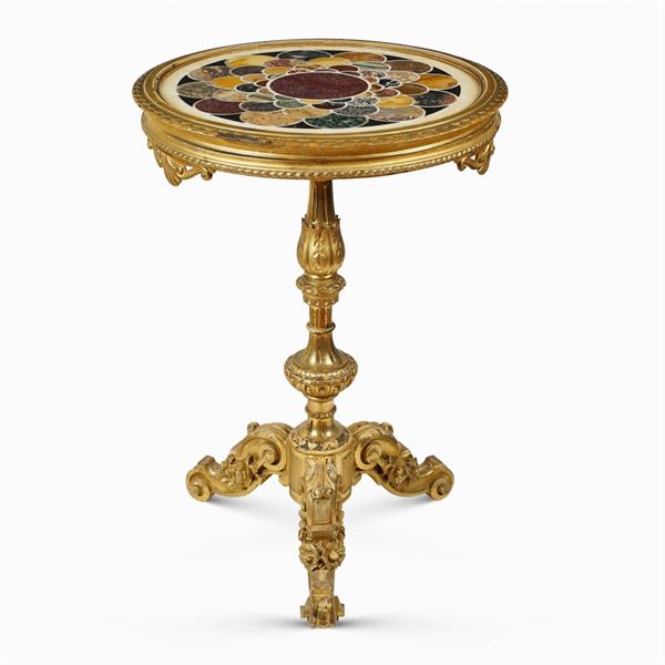 Gilt wood and polychrome marbles gueridon
