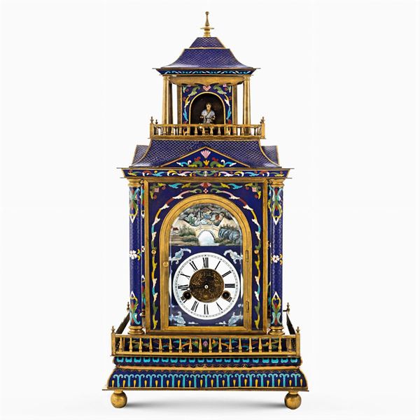 Orologio da tavolo in smalto e bronzo dorato