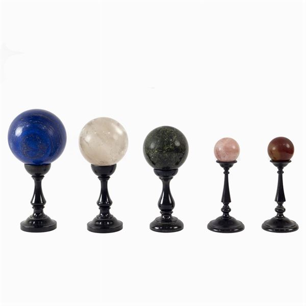 Group of polychrome marble rock crystal spheres (5)  (Italy, 20th century)  - Auction PAINTINGS | FURNITURE | WORKS OF ART - Colasanti Casa d'Aste