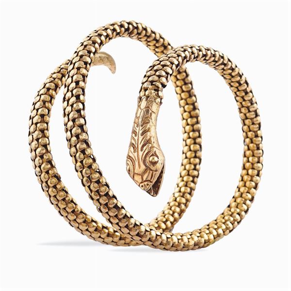 Bracciale a serpente in argento dorato