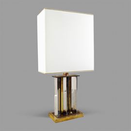 Lampada vintage in ottone con paralume (bianco), Romeo Rega