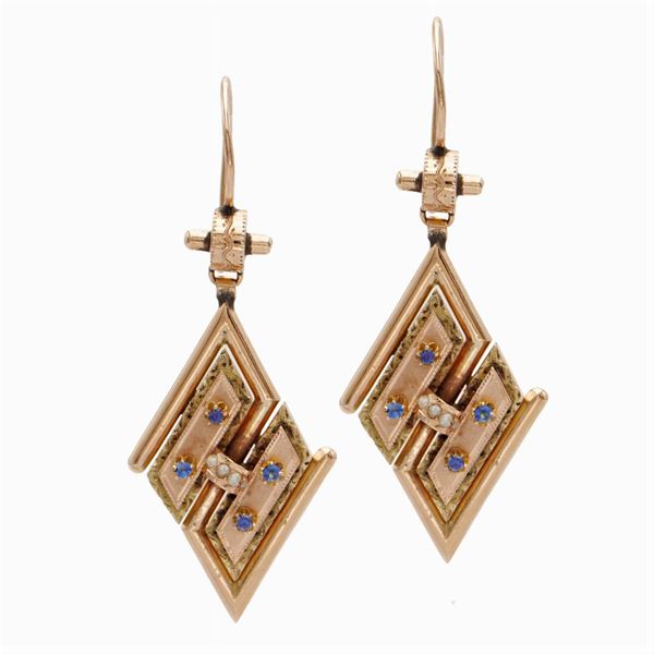 Orecchini pendenti borbonici in oro a due colori 9kt