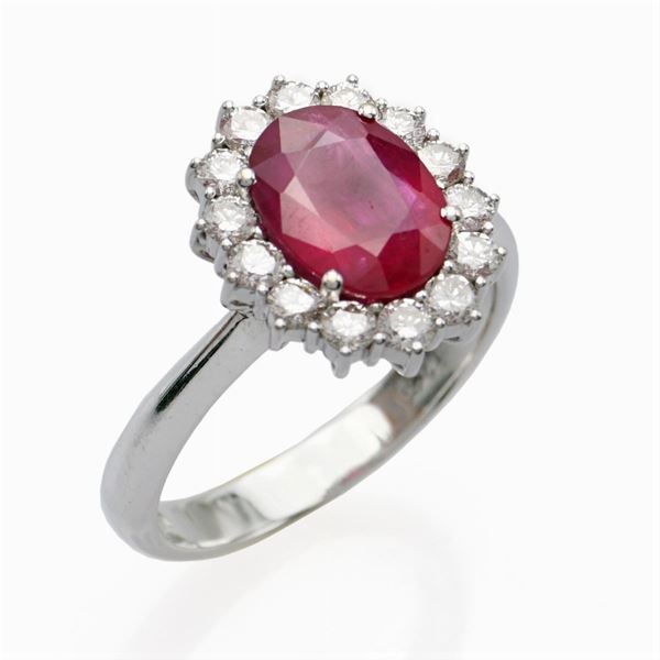 18kt white gold ring with 2.29 ct natural ruby