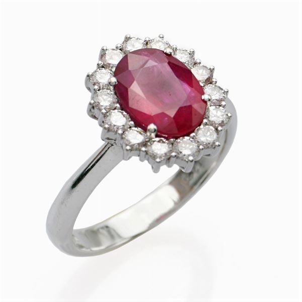 Anello in oro bianco 18kt con rubino naturale ct 2,29