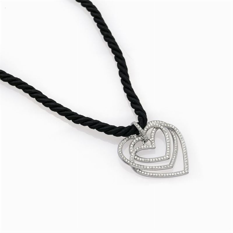 Pendente Cuori in Oro Bianco e Diamanti