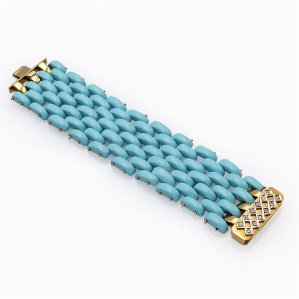Bracciale a fascia composto da segmenti in pasta di turchese