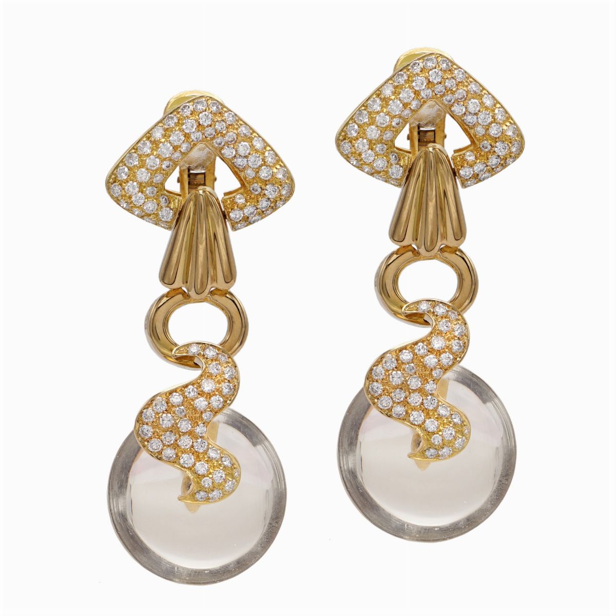 Orecchini Pendenti a Motivo Geometrico in Oro Giallo 18kt e Diamanti