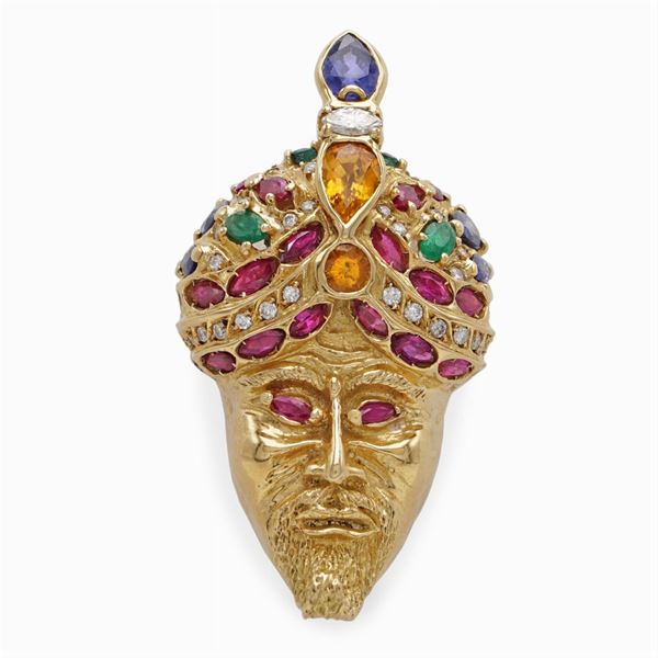 F. Moroni, spilla testa Sultano in oro giallo 18kt