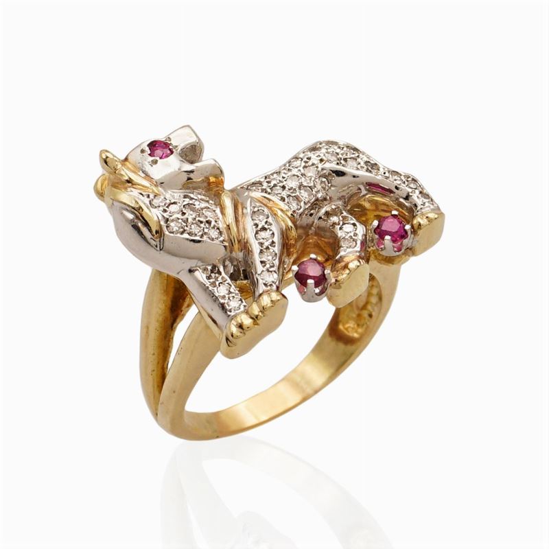 Maurice Katz, Anello Scultura in Oro Giallo e Bianco 14kt