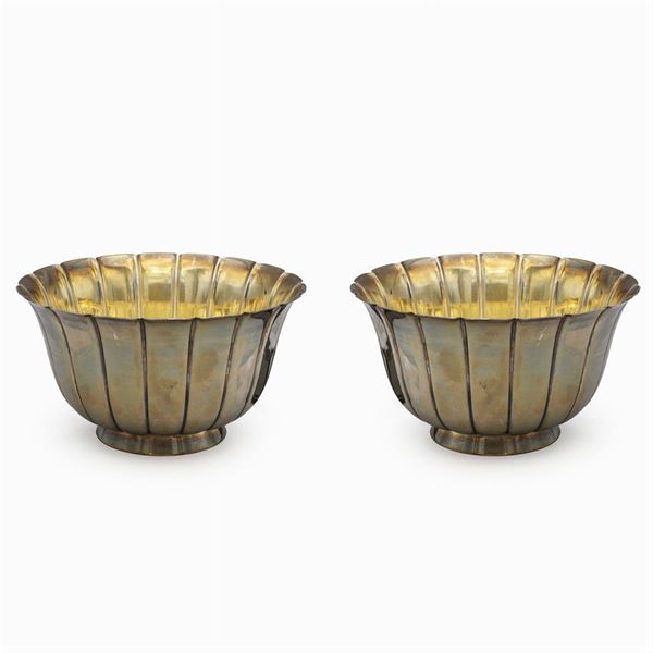 Bulgari, coppia di bowls in argento e argento dorato