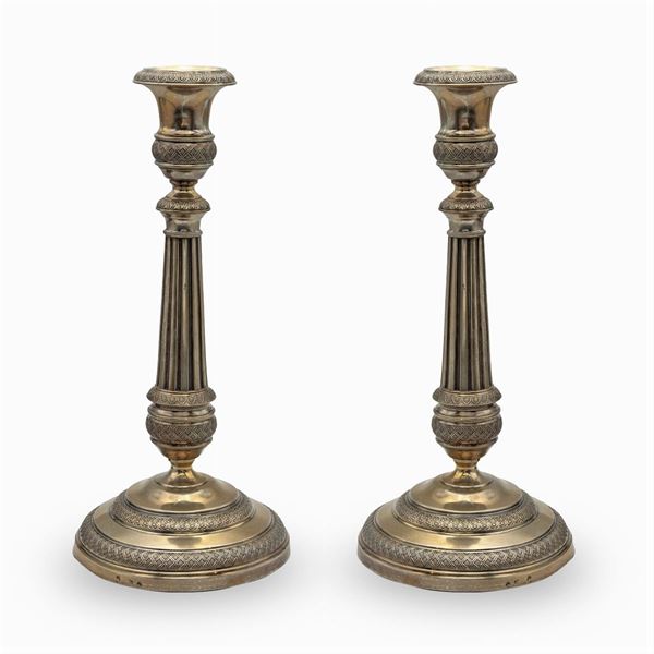 Pair of silver candlesticks  (Italy, 19th-20th century)  - Auction FINE SILVER AND ART OF THE TABLE - Colasanti Casa d'Aste