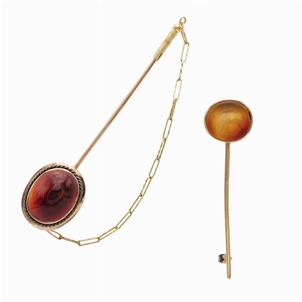 Due spilloni da cappello in oro giallo 18kt