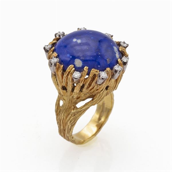 Anello in oro giallo 18kt lapislazzulo e diamanti
