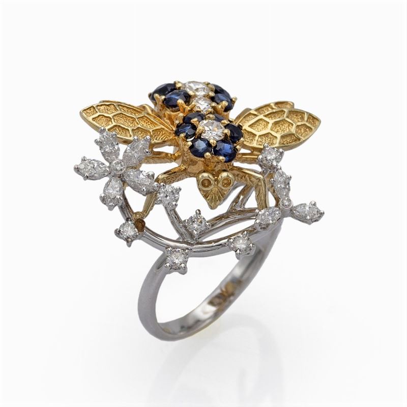 Anello con Ape in Oro Giallo e Bianco 18kt