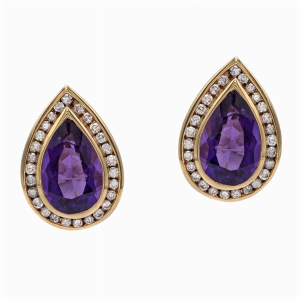 14kt yellow gold lobe earrings with amethysts  - Auction FINE JEWELS  WATCHES FASHION VINTAGE - Colasanti Casa d'Aste