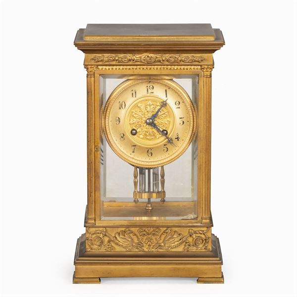 Bronze and glass table pendulum clock