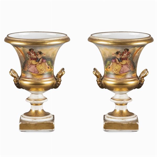 Pair of gilded porcelain vases  (France, 19th century)  - Auction Old Master Paintings, Furniture, Sculpture and  Works of Art - Colasanti Casa d'Aste
