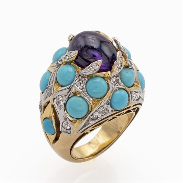 Anello a trombino in oro giallo 18kt con ametista