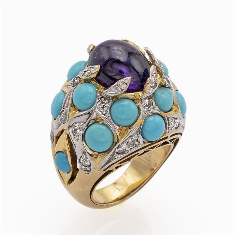 Anello a Trombino in Oro Giallo 18kt con Ametista