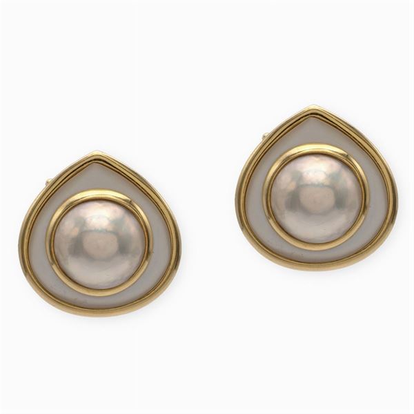 Marina Bulgari, orecchini a lobo in oro giallo 18kt e madreperla