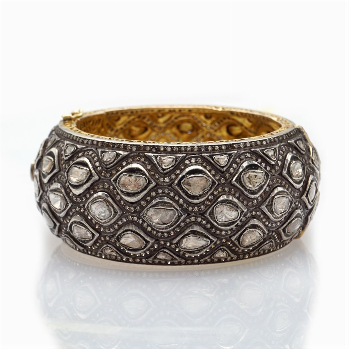 Bracciale a Manetta in Argento e Oro con Rose Diamante