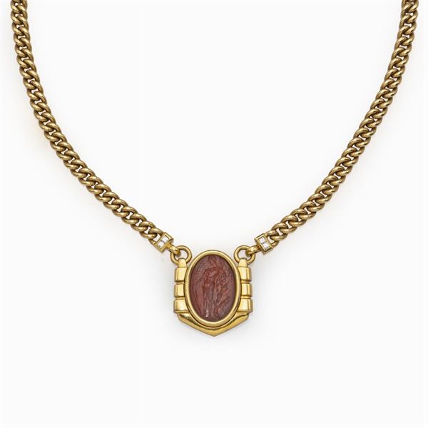 Bulgari, collana in oro giallo 18kt maglia groumette