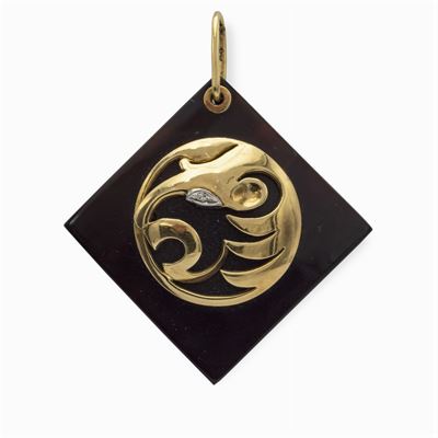 Pendente Leone in Oro a Due Colori 18kt e Diamanti