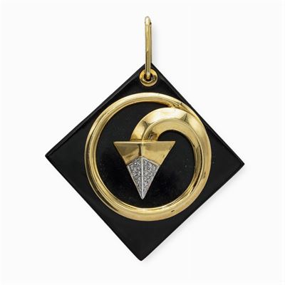 Pendente Sagittario in Oro a Due Colori 18kt e Diamanti
