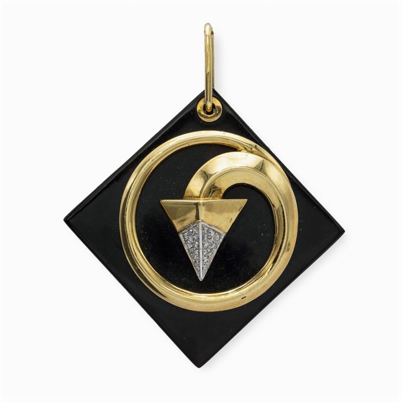 Pendente Sagittario in Oro a Due Colori 18kt e Diamanti