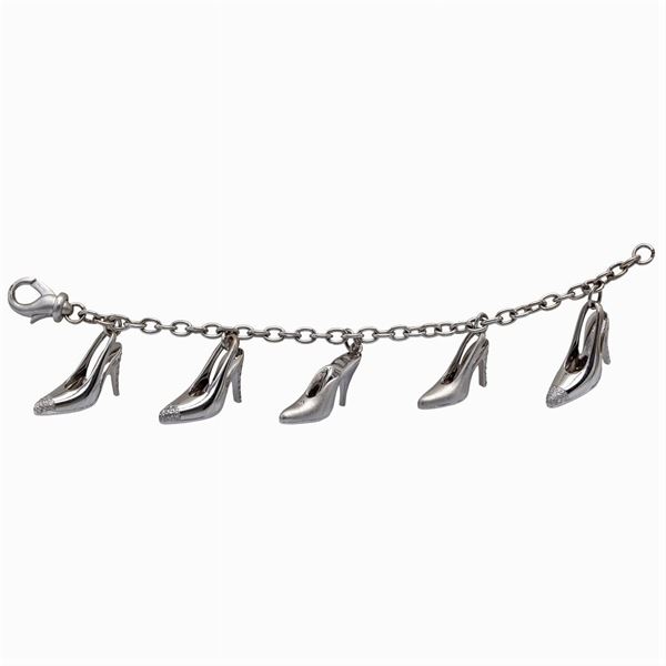 Alfieri & St. John, bracciale charms in oro bianco 18kt e diamanti