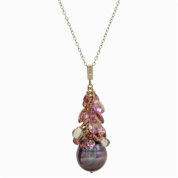 Collana in oro giallo 14kt con perla Tahiti