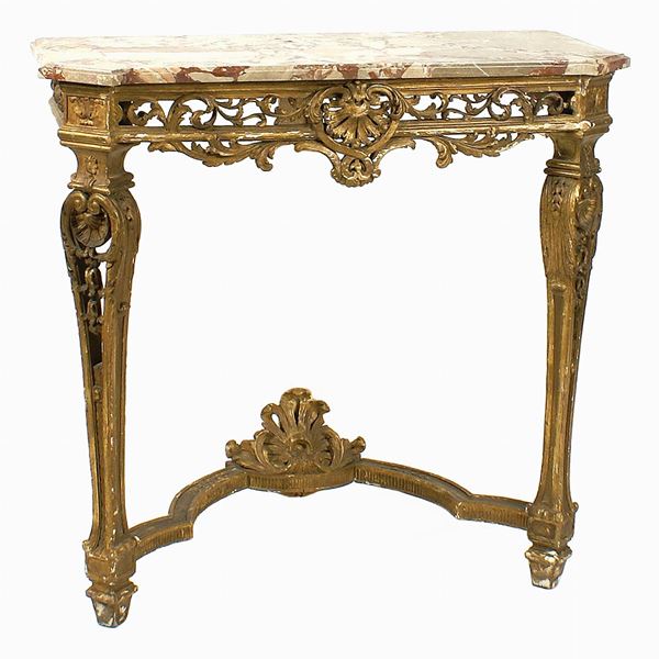 Console in legno dorato traforato