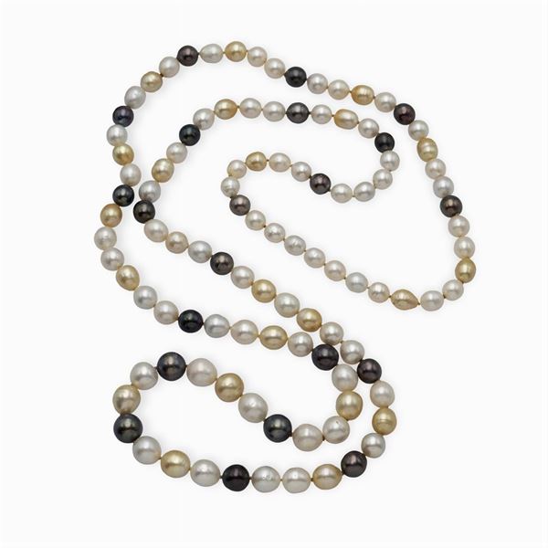 Long South Sea, Golden and Tahitian pearls necklace