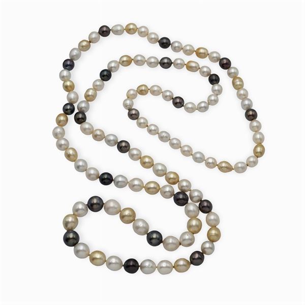 Lunga collana di perle South Sea, Golden e Tahiti