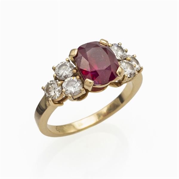 Anello in oro giallo 18kt con un rubino naturale ct 4,50