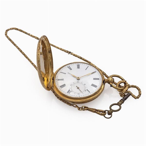 Aiguille, orologio da tasca savonette con catena e chiavetta