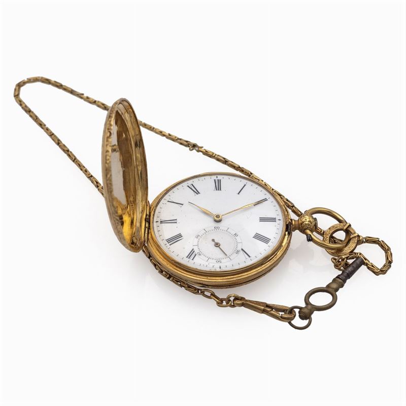 Aiguille, Orologio da Tasca Savonette con Catena e Chiavetta