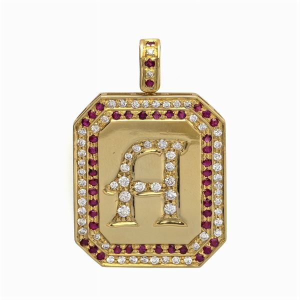 Pendente ottagonale in oro giallo 18kt con lettera A