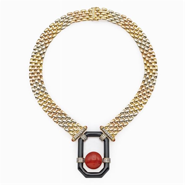 18kt three-color gold Panthere necklace