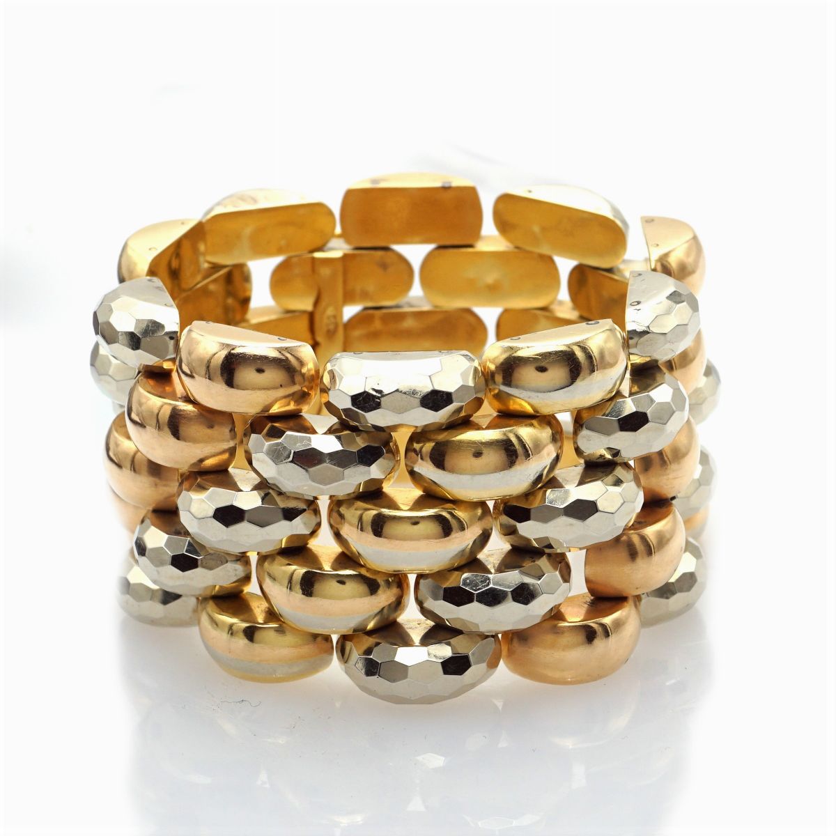 Bracciale Maglie a Carrarmato in Oro a Tre Colori 18kt