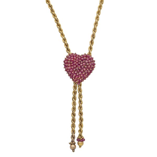 8kt yellow gold and rubies heart necklace