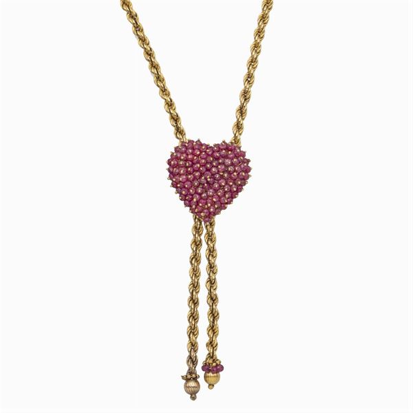 Saliscendi con cuore in oro giallo 8kt e rubini