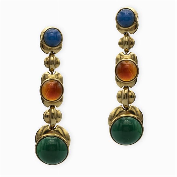 Orecchini pendenti in oro giallo 18kt e calcedonio  - Asta GIOIELLI  OROLOGI  FASHION VINTAGE - Colasanti Casa d'Aste