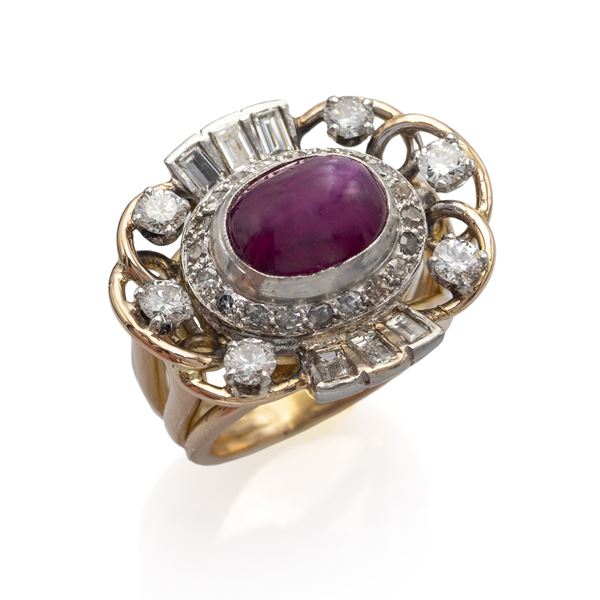 Yellow gold and platinum with natural Burmese ruby ct 3.20