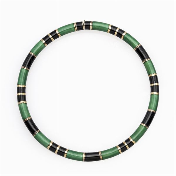 Nouvelle Bague, chocker in oro giallo 18kt argento e smalti policromi