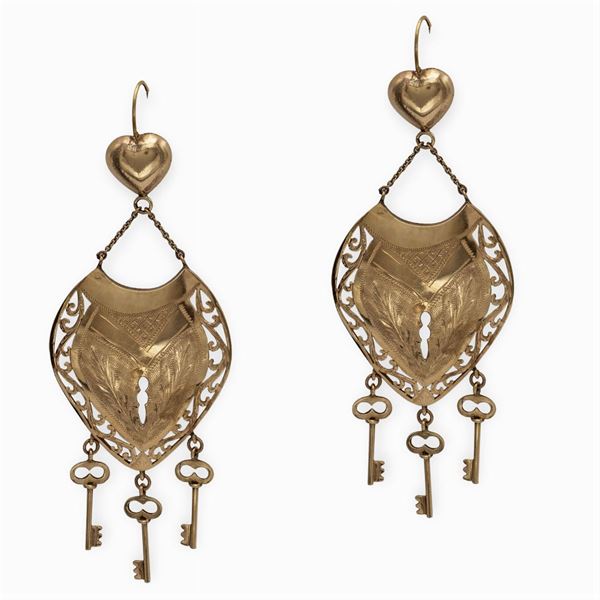 9kt yellow gold Bourbon pendant earrings  (19th-20th century)  - Auction FINE JEWELS  WATCHES FASHION VINTAGE - Colasanti Casa d'Aste