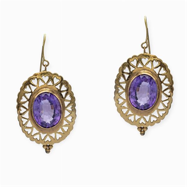 18kt yellow gold and amethysts Bourbon pendant earrings  (19th-20th century)  - Auction FINE JEWELS  WATCHES FASHION VINTAGE - Colasanti Casa d'Aste